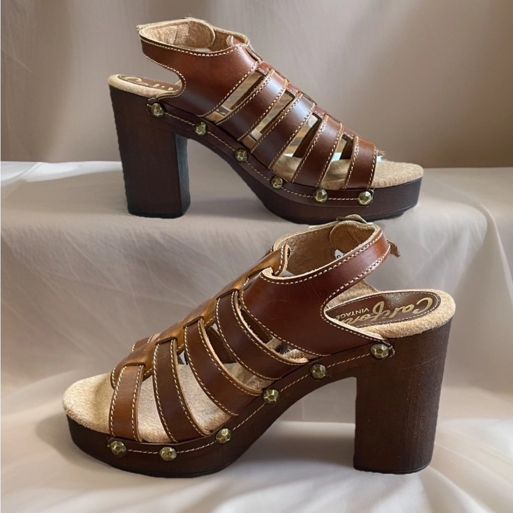 Californians Vintage Cassidy Sandals  Women's 10 Leather Block Heel Tan